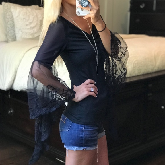 Black Long Bell Sleeve Top - Picture 5 of 7